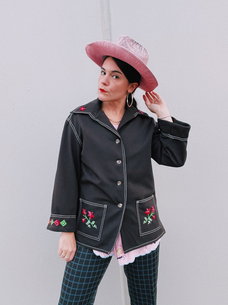 Long Sleeve Embroidered Button Up Blouse