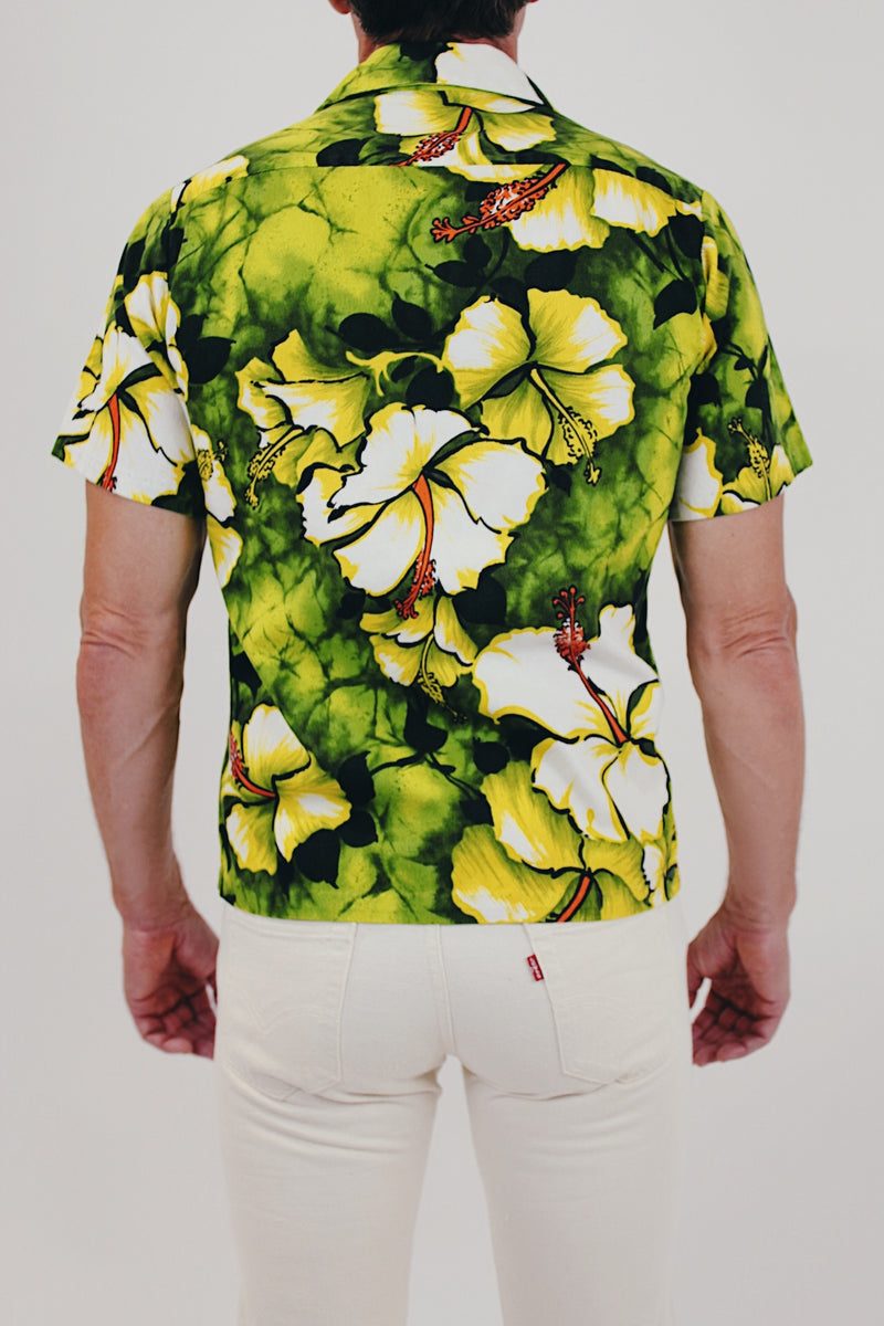 men's vintage Hawaiian print shirt back