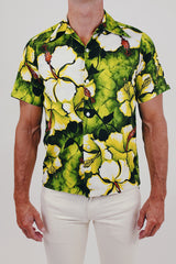 men's vintage Hawaiian print shirt front