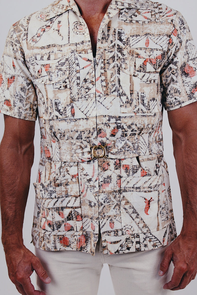 Vintage men's hawaiian print button up front
