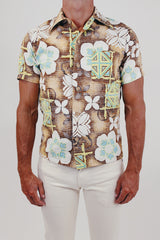 Men's vintage Hawaiian print button up front