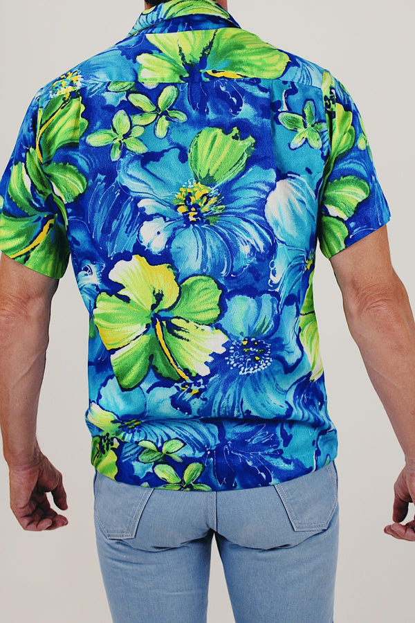 vintage men's Hawaiian print button up back