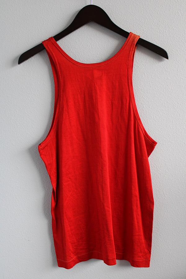 Women's or men's vintage 1960's Wilson Sports Equipment, Made in USA label sleeveless bright sport tank top.