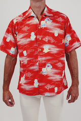 Men's red vintage printed button up front