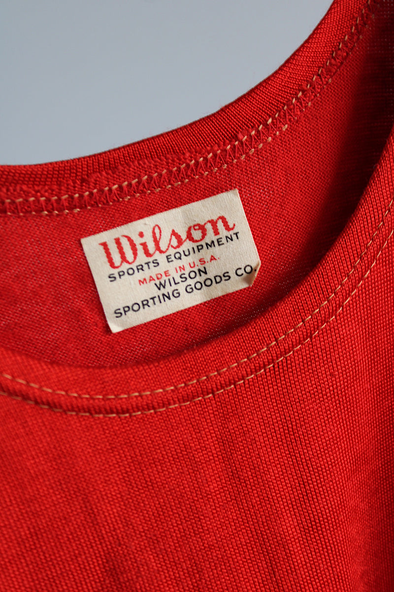 Women's or men's vintage 1960's Wilson Sports Equipment, Made in USA label sleeveless bright sport tank top.
