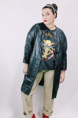 Women's vintage 1970's Dan Di Modes label mod style black leather jacket with leather buttons and pockets.