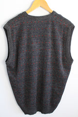 Women's or men's vintage 1980's Giorgio Di Firenze, Made in Italy label sleeveless pullover sweater vest in charcoal grey with all over navy and maroon spots