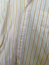 Women's or men's vintage 1970's Sears The Men's Store, Made in Japan label long sleeve button up shirt in white with all over orange vertical stripes.
