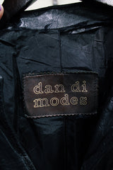 Women's vintage 1970's Dan Di Modes label mod style black leather jacket with leather buttons and pockets.