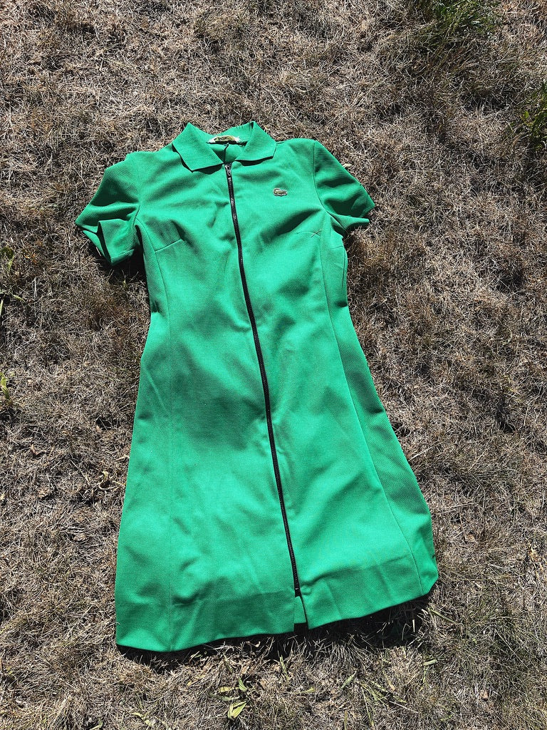short sleeve green zip up vintage lacoste dress with collar
