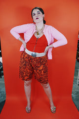 Women's vintage 1960's Fashionelle by Ades of California, Made in Japan label long sleeve button up bright pink cardigan.