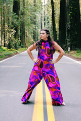 Hawaiian Printed Mock Neck Jumpsuit