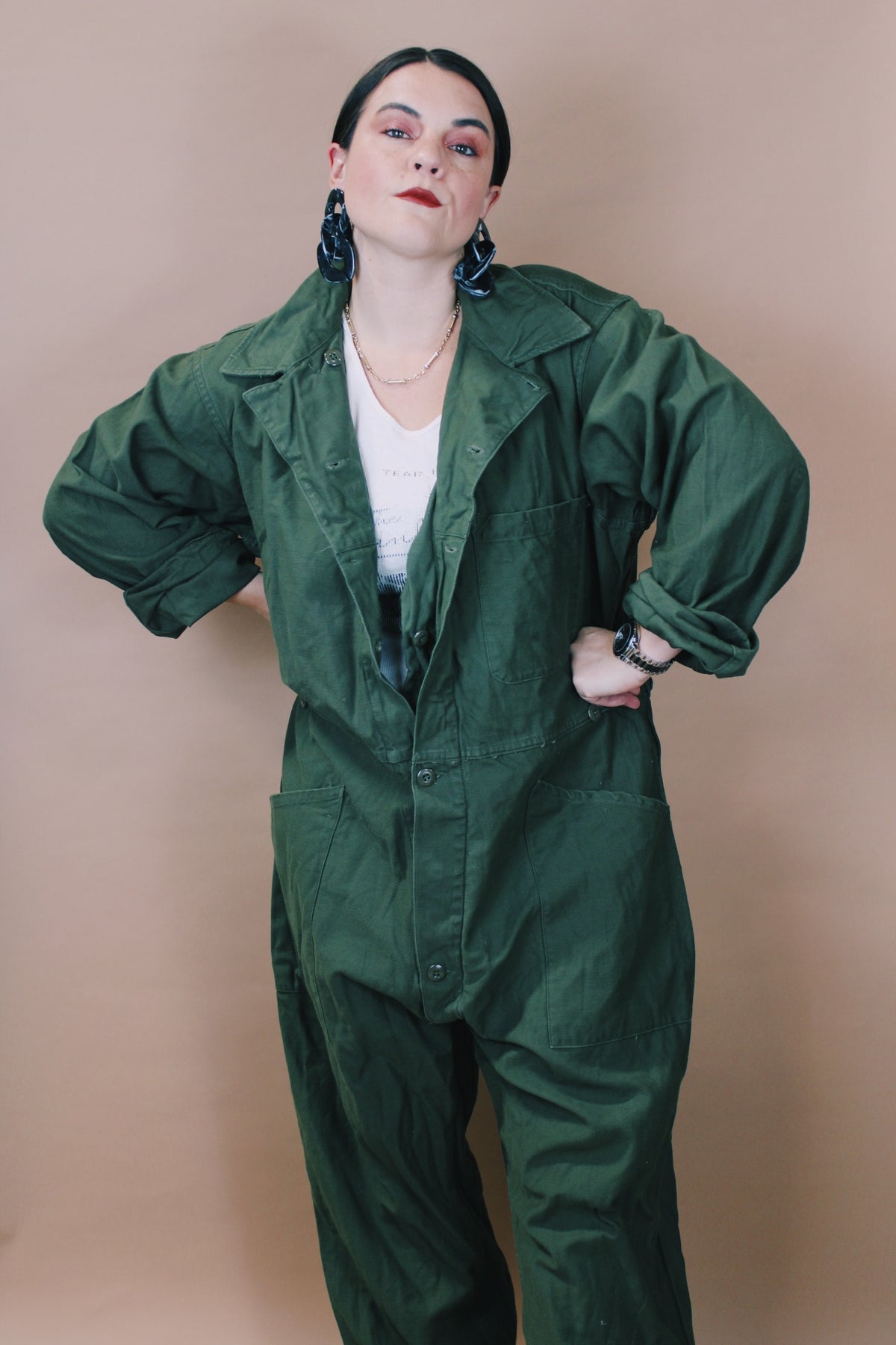 Vintage Key Coveralls custom tie dye fatigue offers army green black size Medium Short