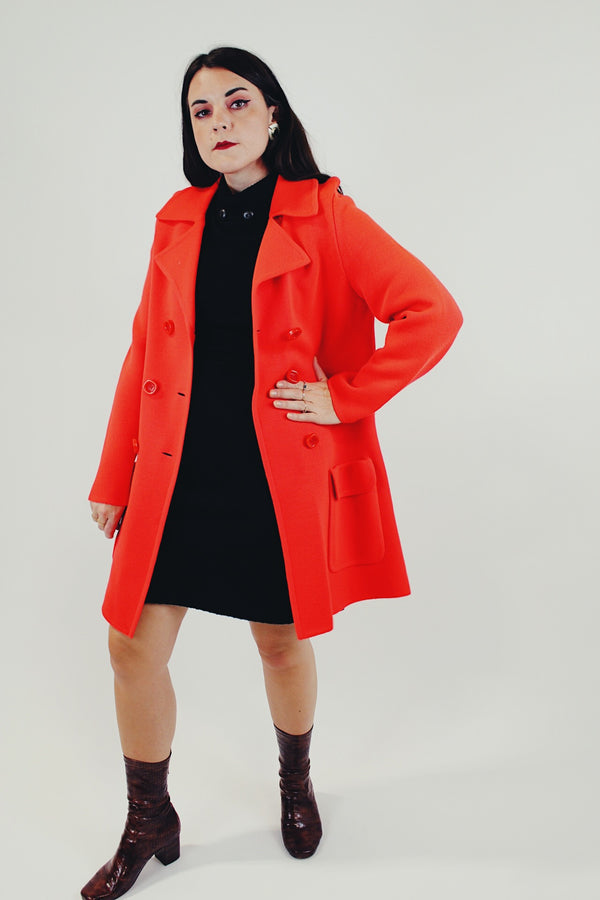 Vintage red knit pea coat front