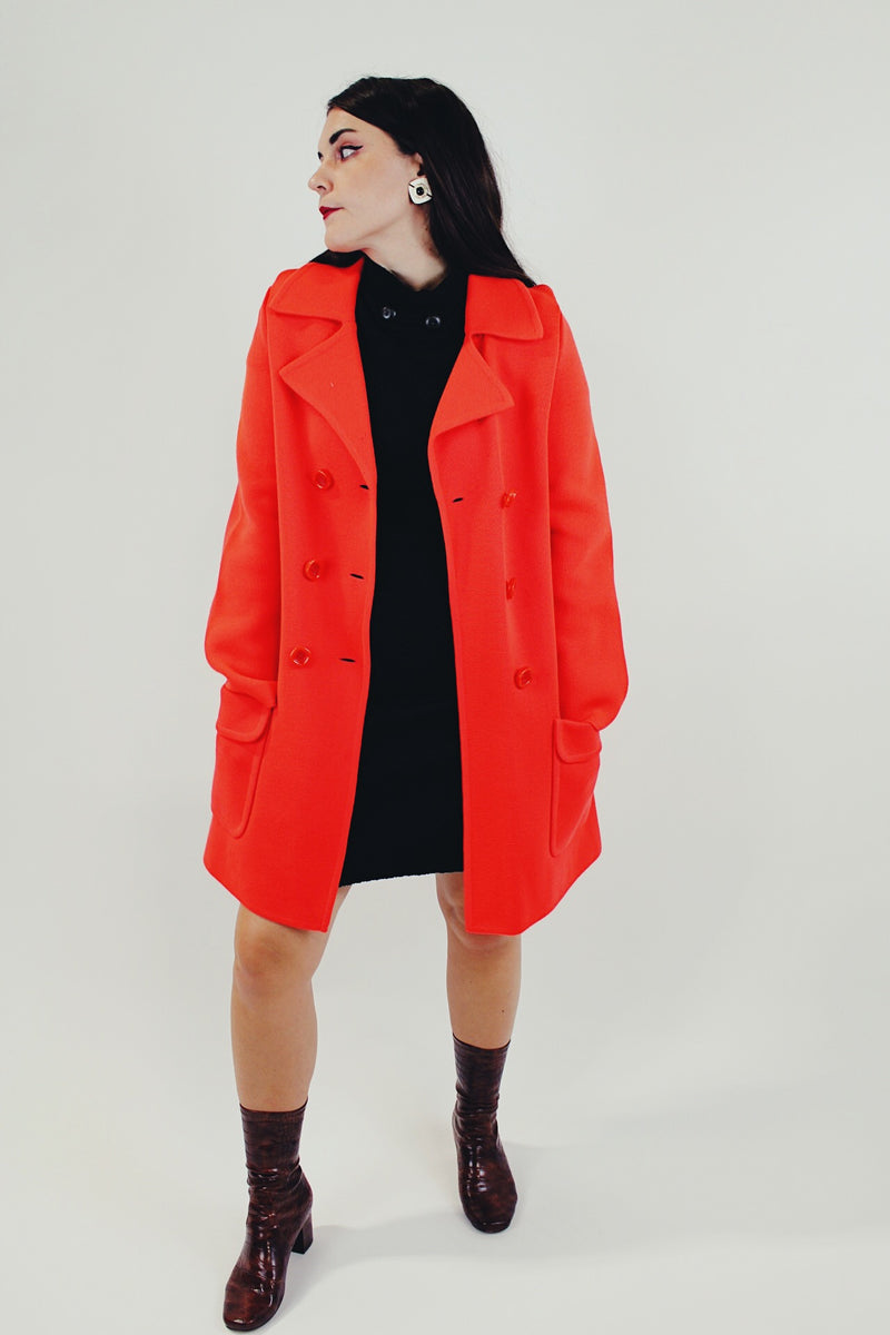 Vintage red knit pea coat front