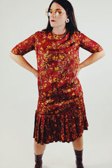 Vintage red and yellow floral printed drop waist dress front