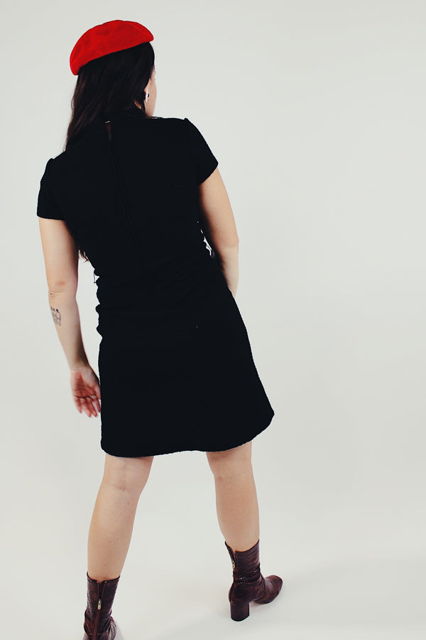 vintage short sleeve little black dress with mock neck back