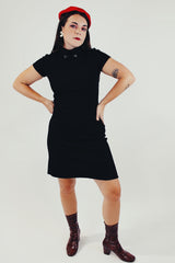 vintage short sleeve little black dress with mock neck front