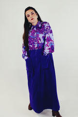 Vintage Long Sleeve Maxi Length dress twofer purple psychedelic print front