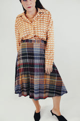 vintage high waist wool plaid skirt front