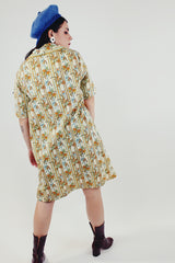 vintage short sleeve floral printed house dress knee length with poppers up the back