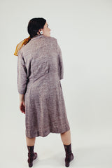 1940's brown linen midi dress with front buttons and pockets back