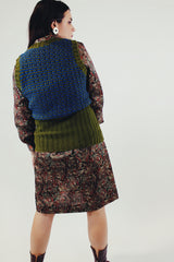 Vintage green and blue knitted long length sweater vest back