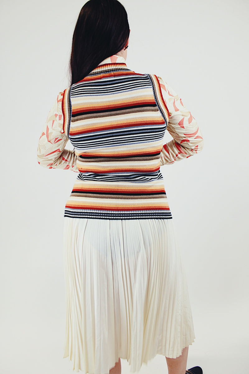 vintage sleeveless striped women's sweater vest with v-neck multi colored stripes back