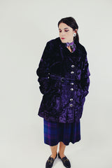 1960's vintage crushed velvet pea coat with silver buttons and tie waist front