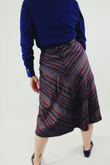 vintage high waist wool skirt with stripes grey maroon and navy back