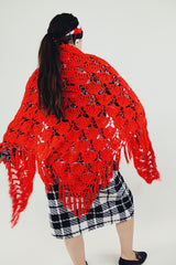 vintage red crochet sweater shawl back