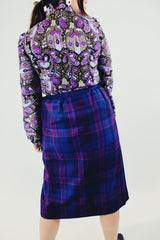 vintage purple and blue plaid wool Pendleton midi skirt back