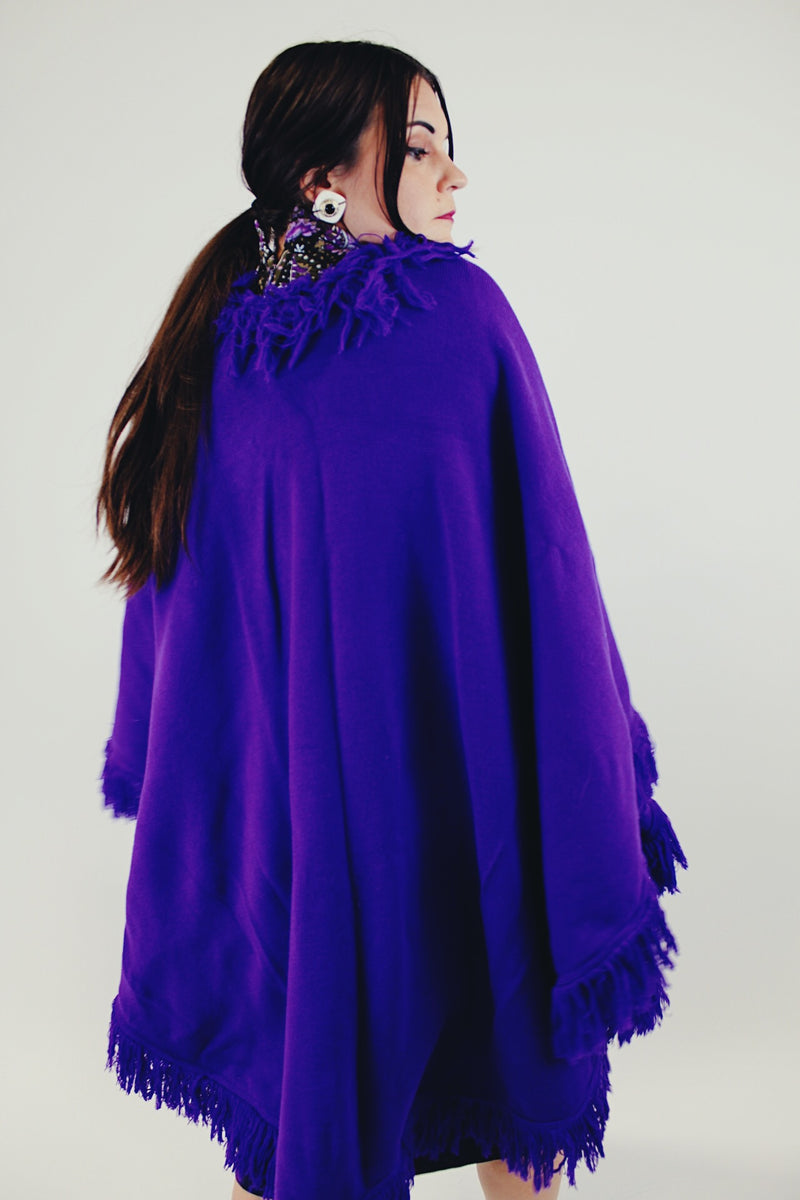 vintage large fringed purple shawl back