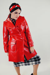 bright red vintage vinyl pea coat front