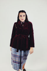 vintage maroon corduroy women's wrap jacket front
