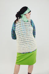 white sleeveless tie front crochet vest women's vintage back