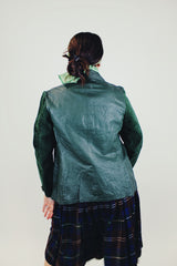 women's vintage dark green leather and suede button up jacket with collar back