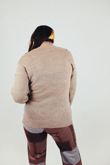 women's vintage long sleeve v-neck sweater in brown argyle print back