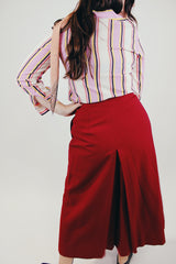 women's vintage maroon culottes with pockets back