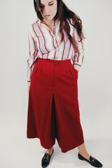 women's vintage maroon culottes with pockets front