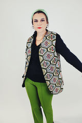 women's vintage printed tapestry vest no closure side
