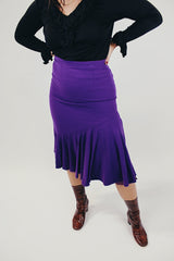 women's vintage bright purple wool skirt high waist with ruffle hem