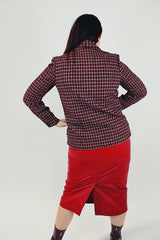 women's vintage wool jacket button up red white and black checkered pattern