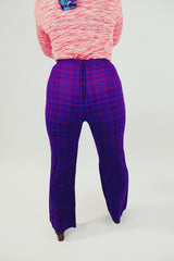 purple plaid printed wool women's vintage high waist pants back