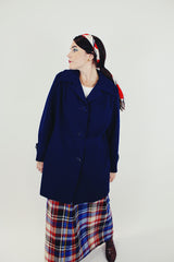 polyester ribbed navy long jacket with front pockets women's vintage 1960's