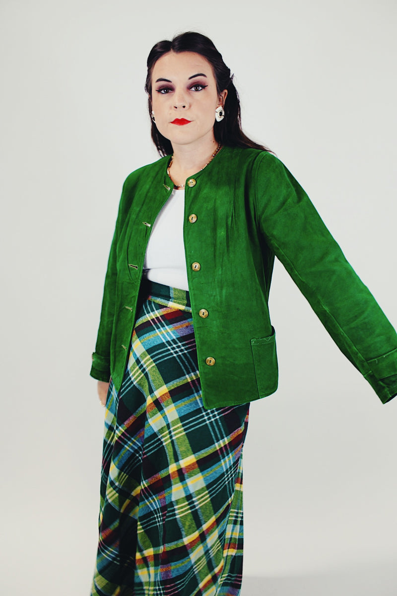 women's 1940's green suede jacket side