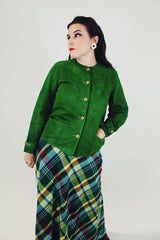 women's 1940's green suede jacket front