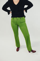 pea green women's vintage polyester pants front