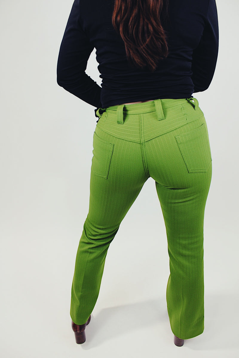 pea green women's vintage polyester pants back