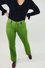 pea green women's vintage polyester pants front